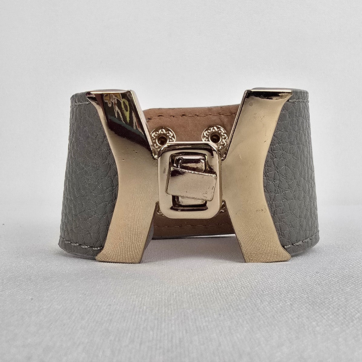 Gold Tone Grey Vegan Leather Snap Bracelet