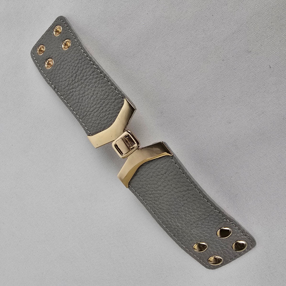 Gold Tone Grey Vegan Leather Snap Bracelet