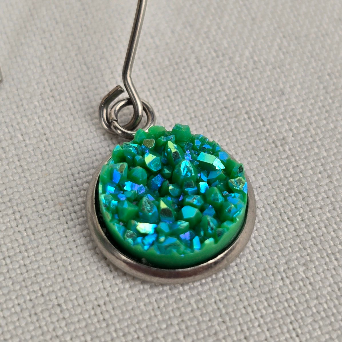 Green Stone Silver Drop Earrings