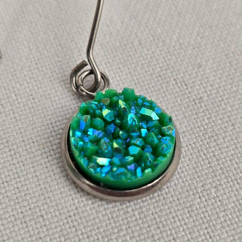 Green Stone Silver Drop Earrings