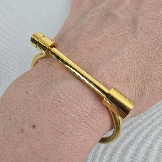 Gold Tone D Shape Screw Bangle Bracelet