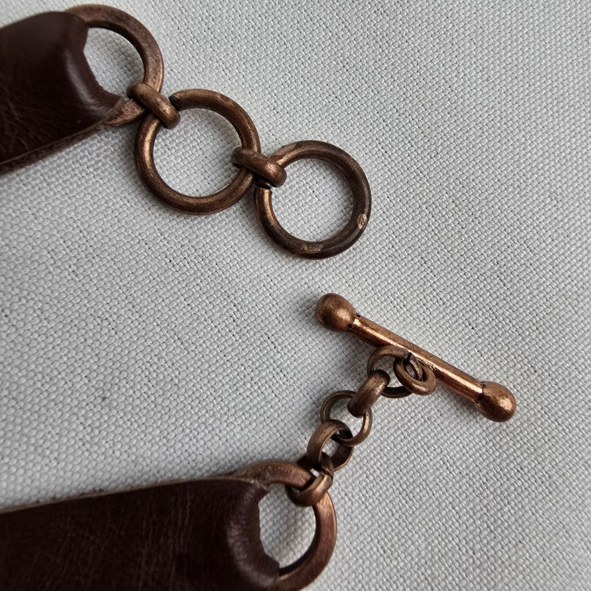 Brown Leather & Copper Toggle Bracelet