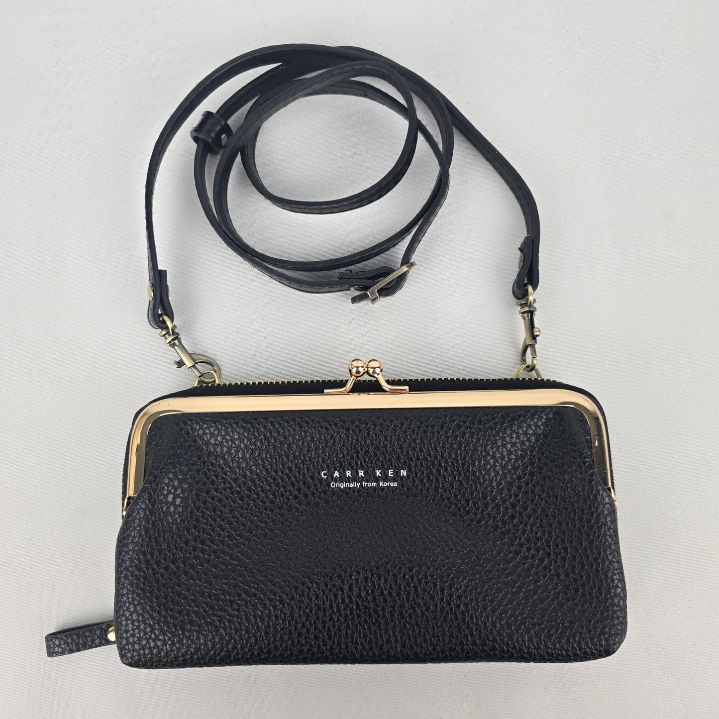 Carr Ken Black Vegan Leather Wallet Crossbody Purse