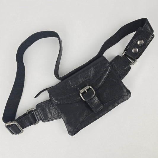Spikes & Sparrow Black Leather Belt Bag
