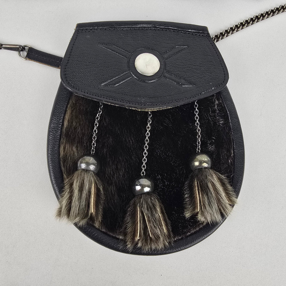 Vintage Scottish Black Leather & Seal Sporran Belt Bag