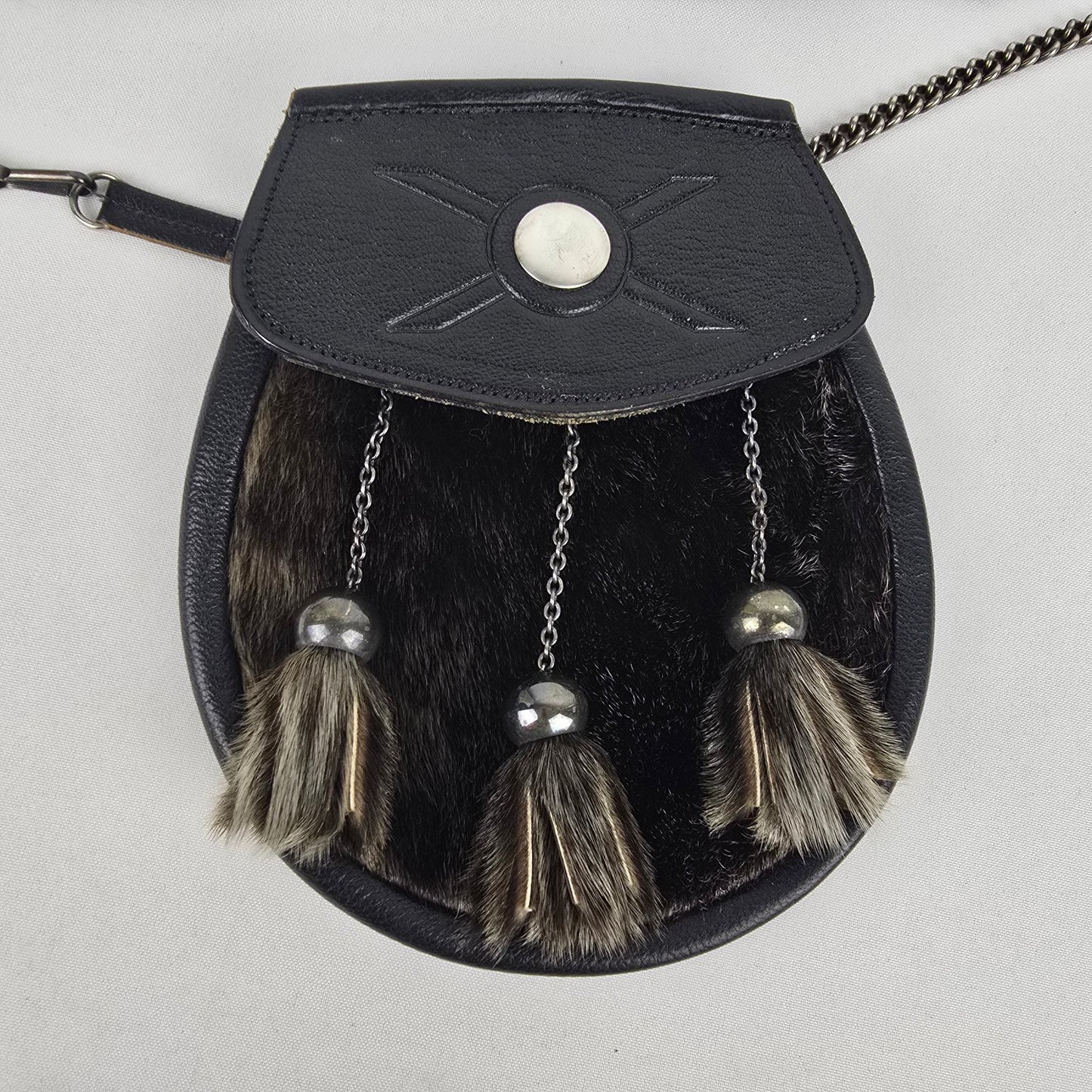 Vintage Scottish Black Leather & Seal Sporran Belt Bag