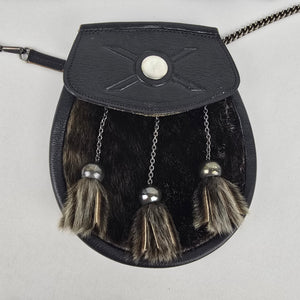 Vintage Scottish Black Leather & Seal Sporran Belt Bag