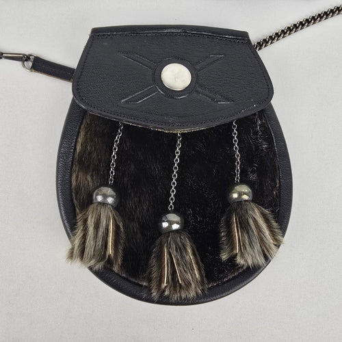 Vintage Scottish Black Leather & Seal Sporran Belt Bag