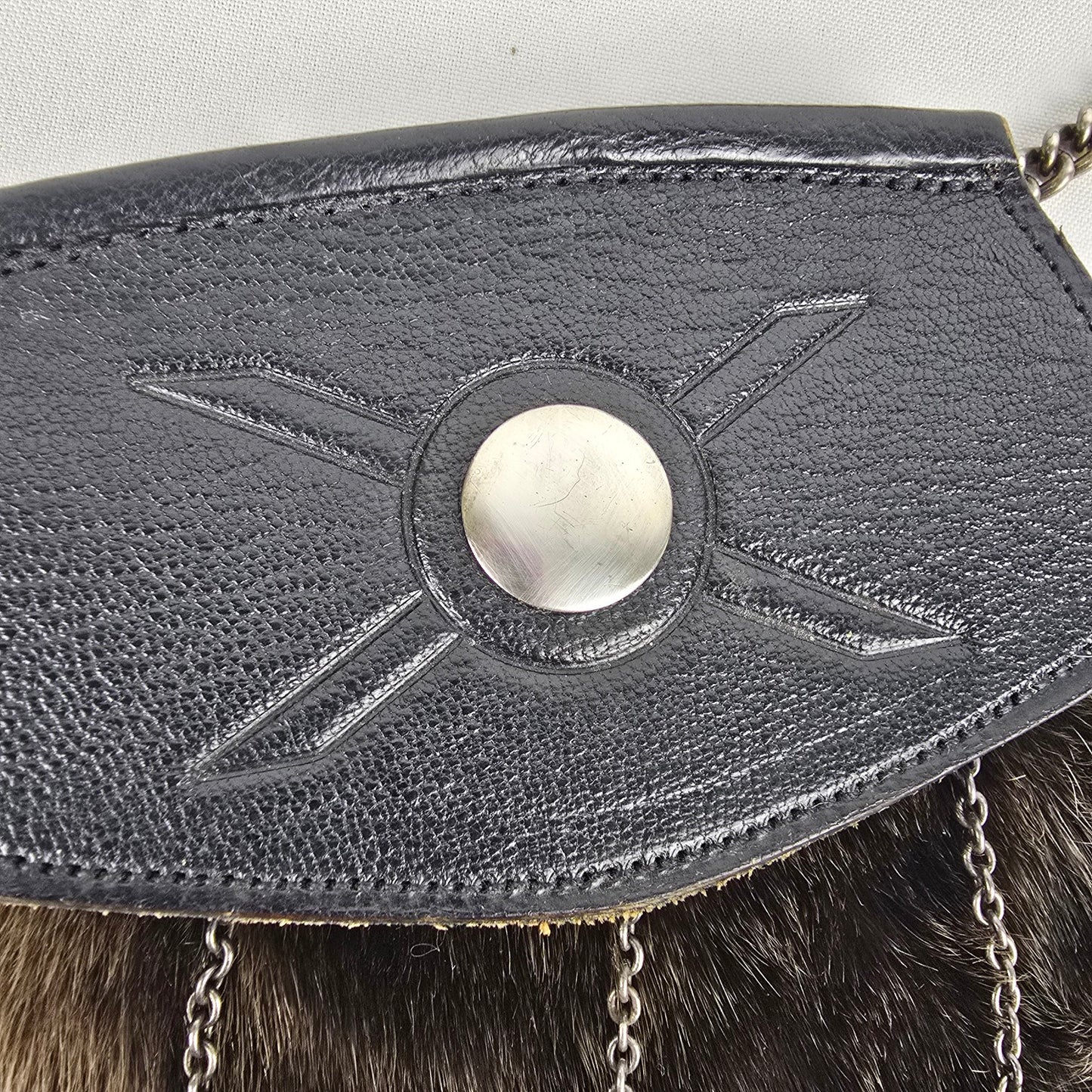 Vintage Scottish Black Leather & Seal Sporran Belt Bag