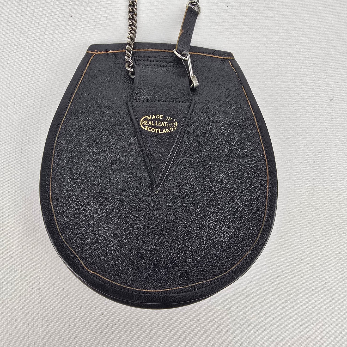 Vintage Scottish Black Leather & Seal Sporran Belt Bag