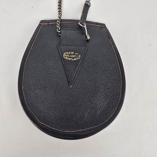 Vintage Scottish Black Leather & Seal Sporran Belt Bag