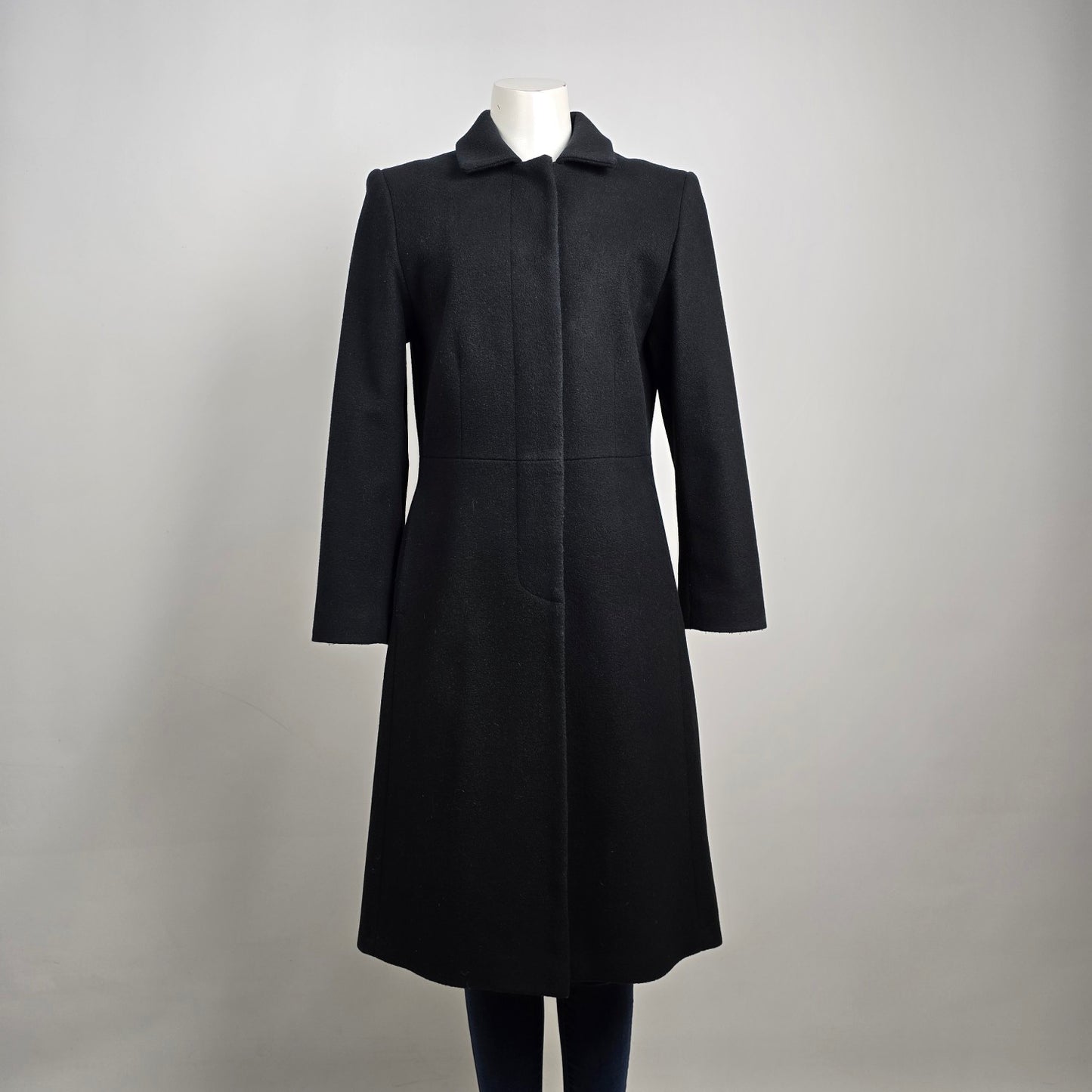 La Mode Super Black Wool & Cashmere Pea Coat Size 8