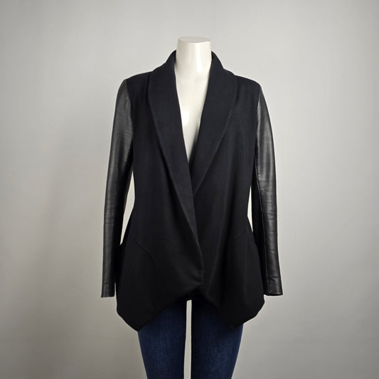 Theory Black Leather Sleeves Cardigan Jacket Size S