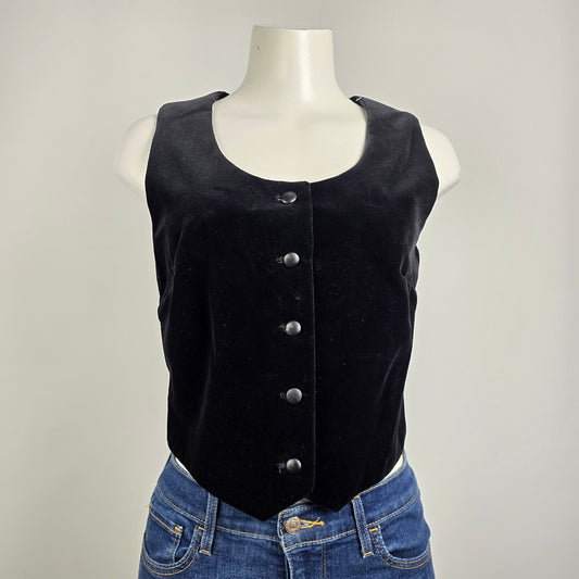 Vintage Black Velvet Button Up Vest Size S/M