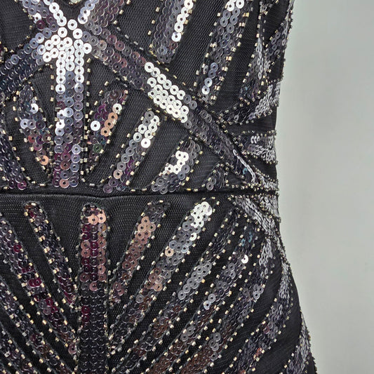 Black Sequined V Neck Event Gown Size S/M