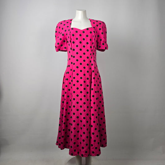 Vintage Pink Polka Dot Fit & Flare Dress Size M