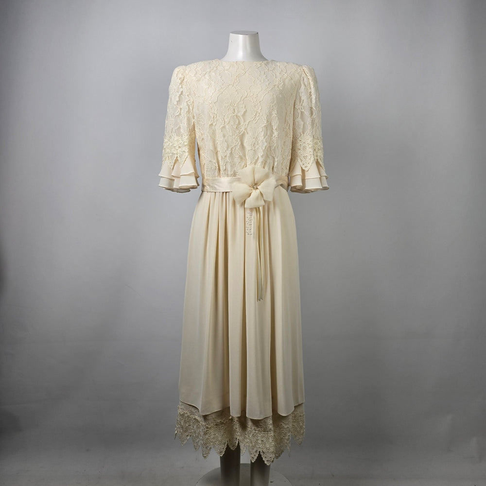 Vintage Ursula Cream Lace Midi Dress Size M