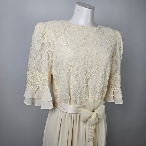 Vintage Ursula Cream Lace Midi Dress Size M