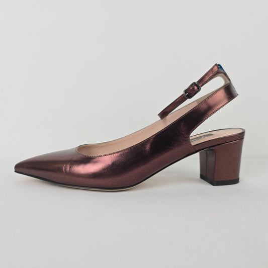 SJP Bronze Leather Pointed Toe Slink Back Low Heel Shoes Size 7