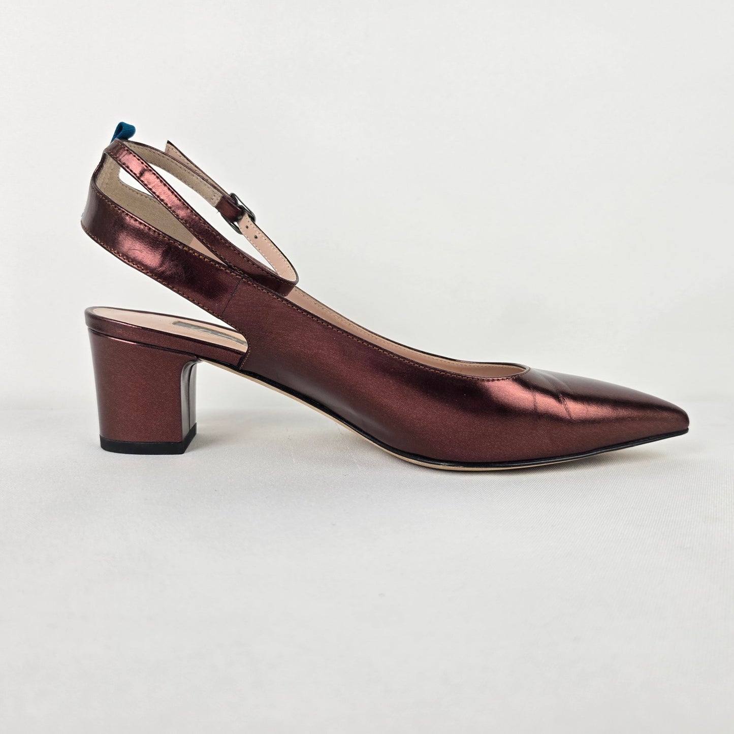 SJP Bronze Leather Pointed Toe Slink Back Low Heel Shoes Size 7