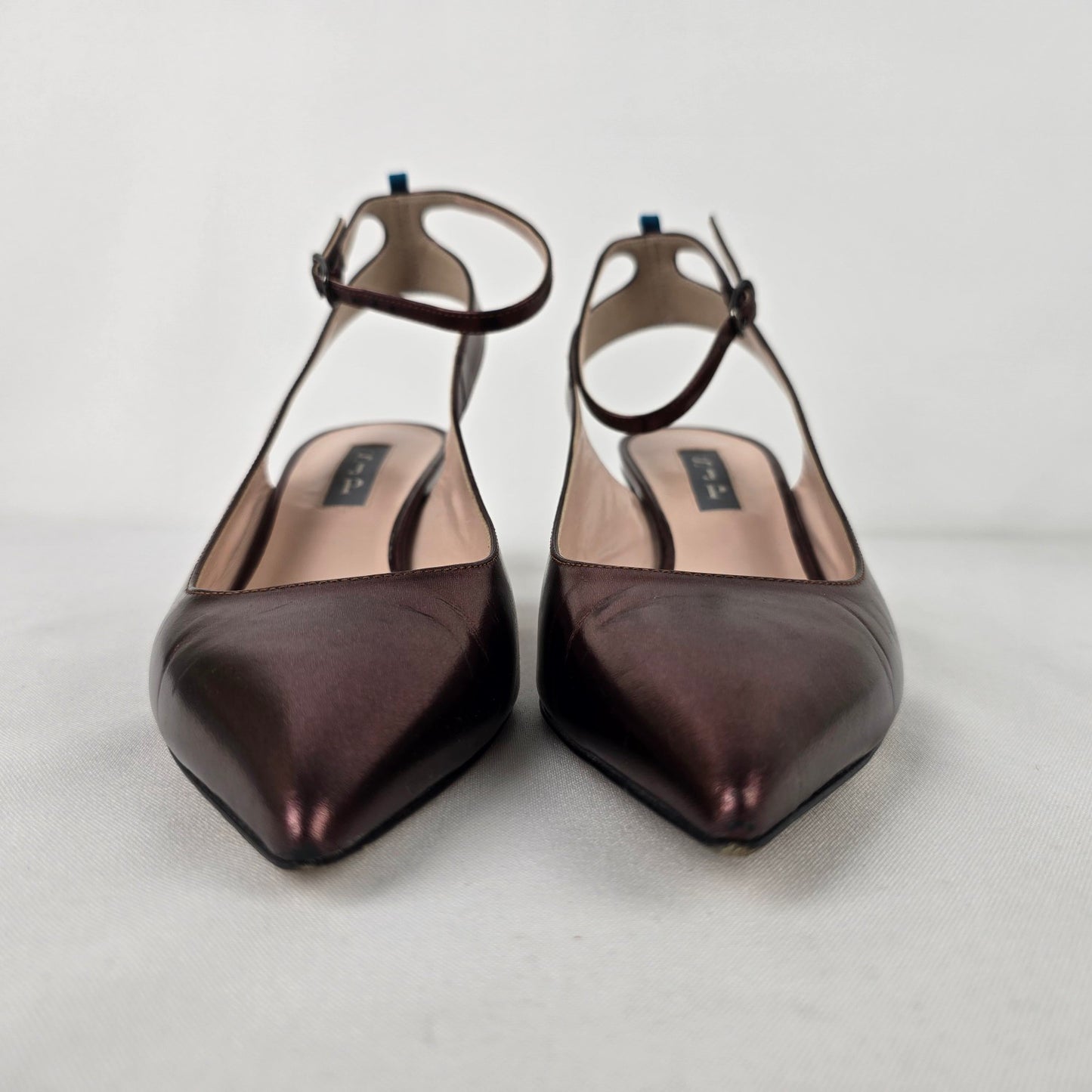 SJP Bronze Leather Pointed Toe Slink Back Low Heel Shoes Size 7