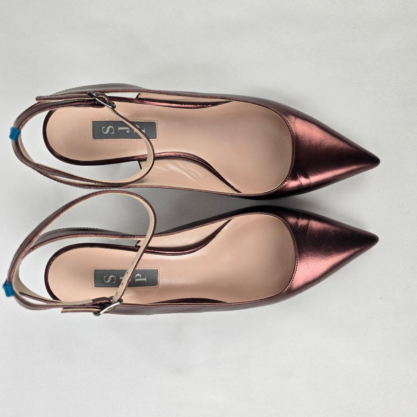 SJP Bronze Leather Pointed Toe Slink Back Low Heel Shoes Size 7
