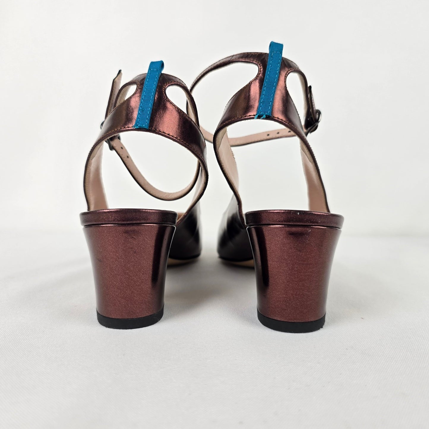 SJP Bronze Leather Pointed Toe Slink Back Low Heel Shoes Size 7