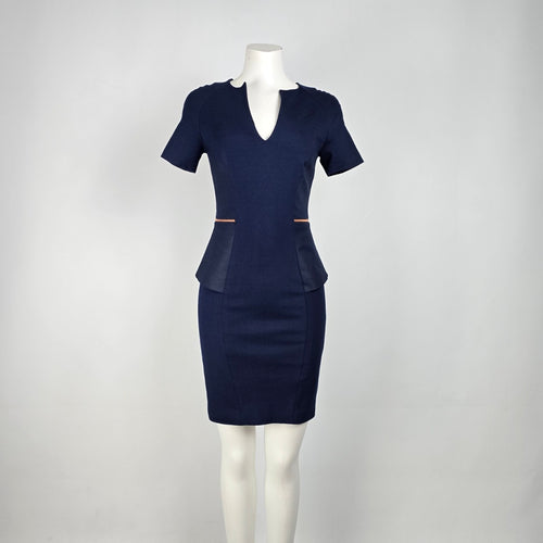 Ted Baker Navy Blue Exposed Zipper Sheath Dress Size 1