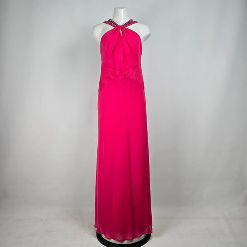 Fuchsia Pink Studded Neckline Event Dress Size M