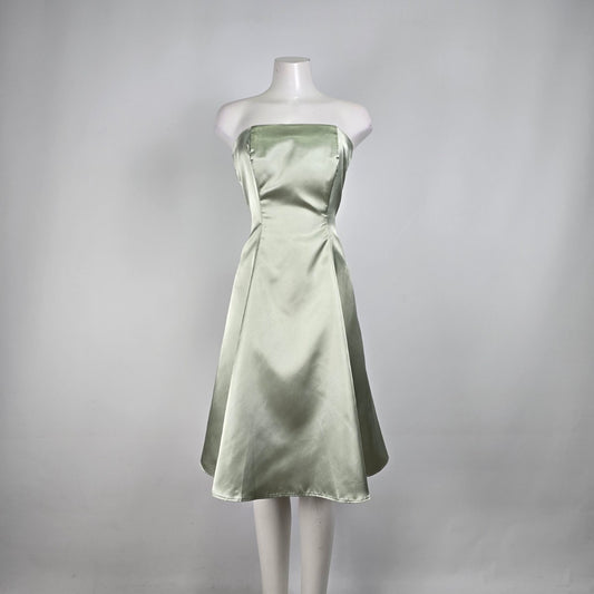 Green Satin Strapless Fit & Flare Dress Size M