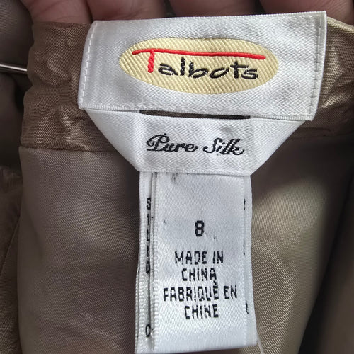 Talbots Beige Silk Embroidered Two Pc Top & Cropped Pants Size 8-10