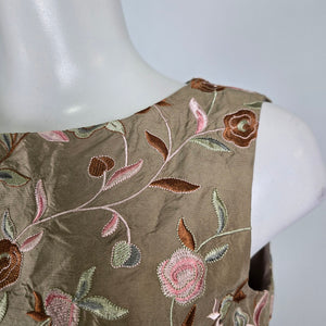 Talbots Beige Silk Embroidered Two Pc Top & Cropped Pants Size 8-10