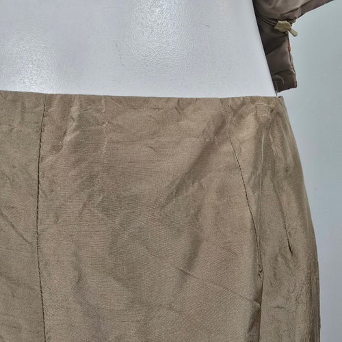 Talbots Beige Silk Embroidered Two Pc Top & Cropped Pants Size 8-10