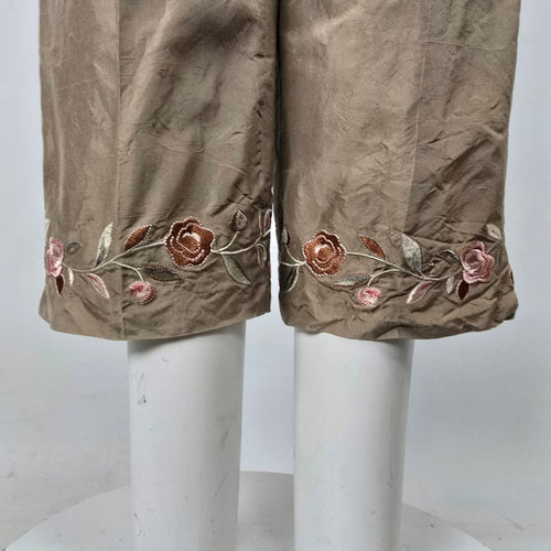 Talbots Beige Silk Embroidered Two Pc Top & Cropped Pants Size 8-10