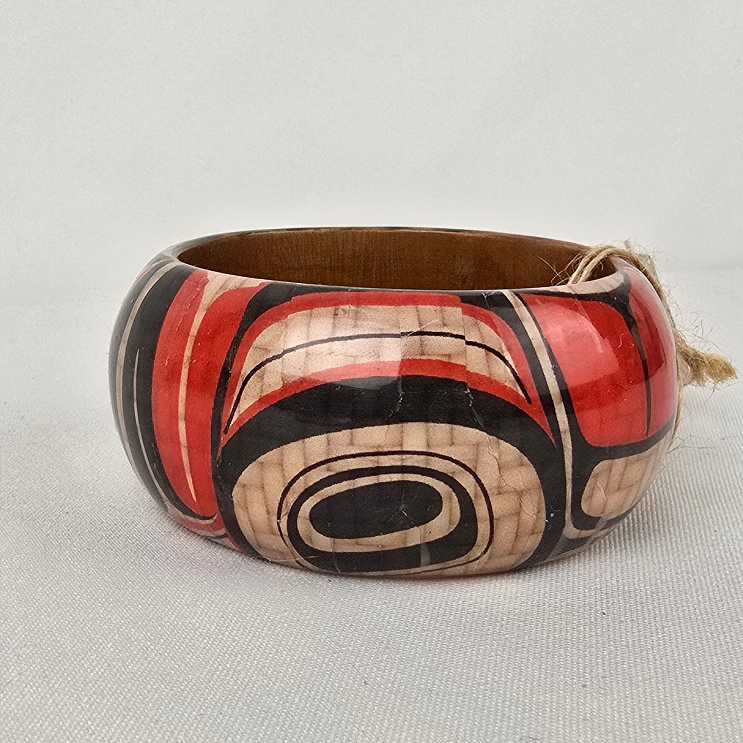 Kuunsil by Ernest Swanson Red Painted Wood Bangle Bracelet