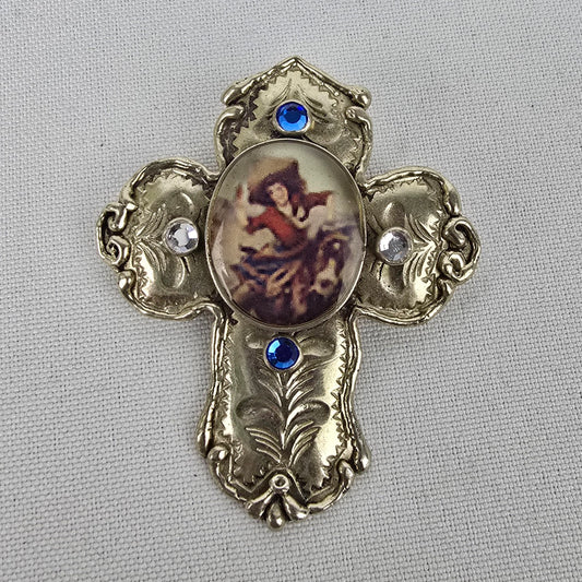 Silver Studded Cowgirl Cross Brooch Pendant