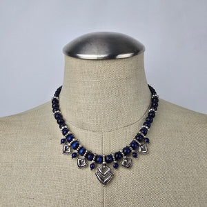 Vintage Blue Beaded Silver Necklace & Earring Set