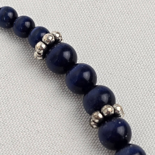Vintage Blue Beaded Silver Necklace & Earring Set