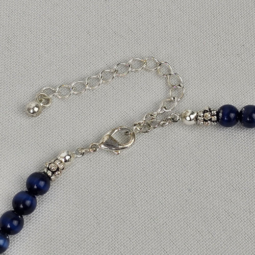 Vintage Blue Beaded Silver Necklace & Earring Set