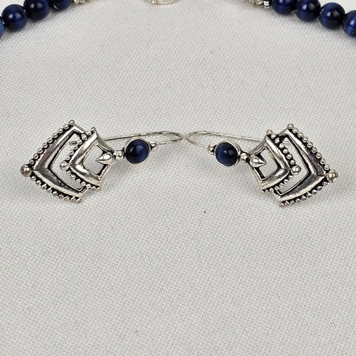 Vintage Blue Beaded Silver Necklace & Earring Set