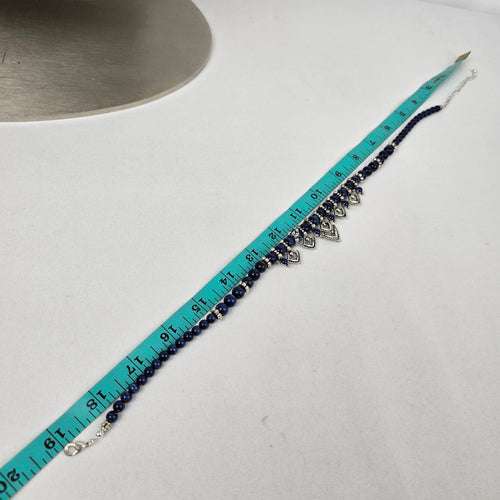Vintage Blue Beaded Silver Necklace & Earring Set