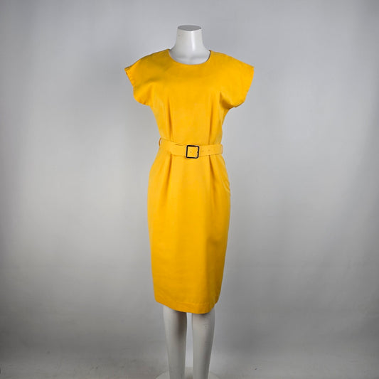Vintage Lori Anne Yellow Belted Sheath Dress Size 5/6