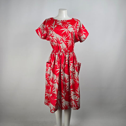 Vintage Nu Mode Red Floral Midi Dress Size L