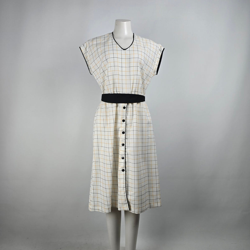 Vintage Leslie Belle White Check Midi Dress Size L