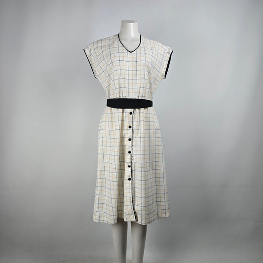 Vintage Leslie Belle White Check Midi Dress Size L