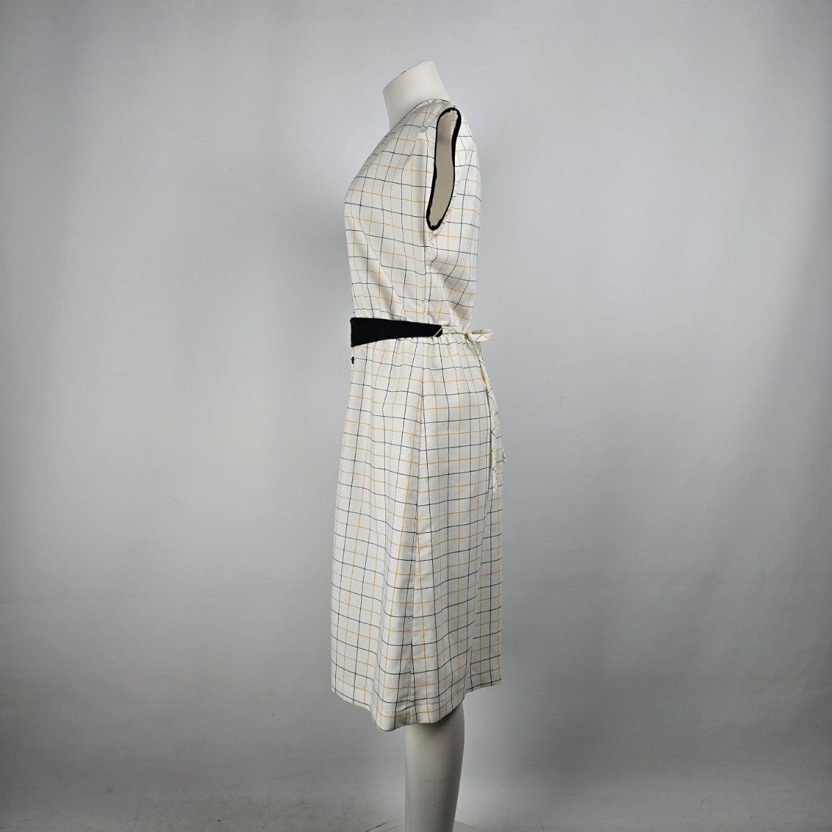 Vintage Leslie Belle White Check Midi Dress Size L