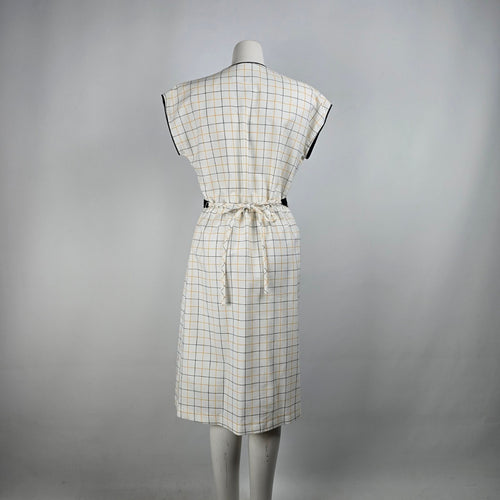 Vintage Leslie Belle White Check Midi Dress Size L