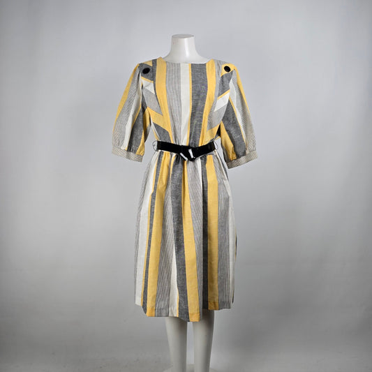 Vintage Evita Yellow & Grey Midi Dress Size XL