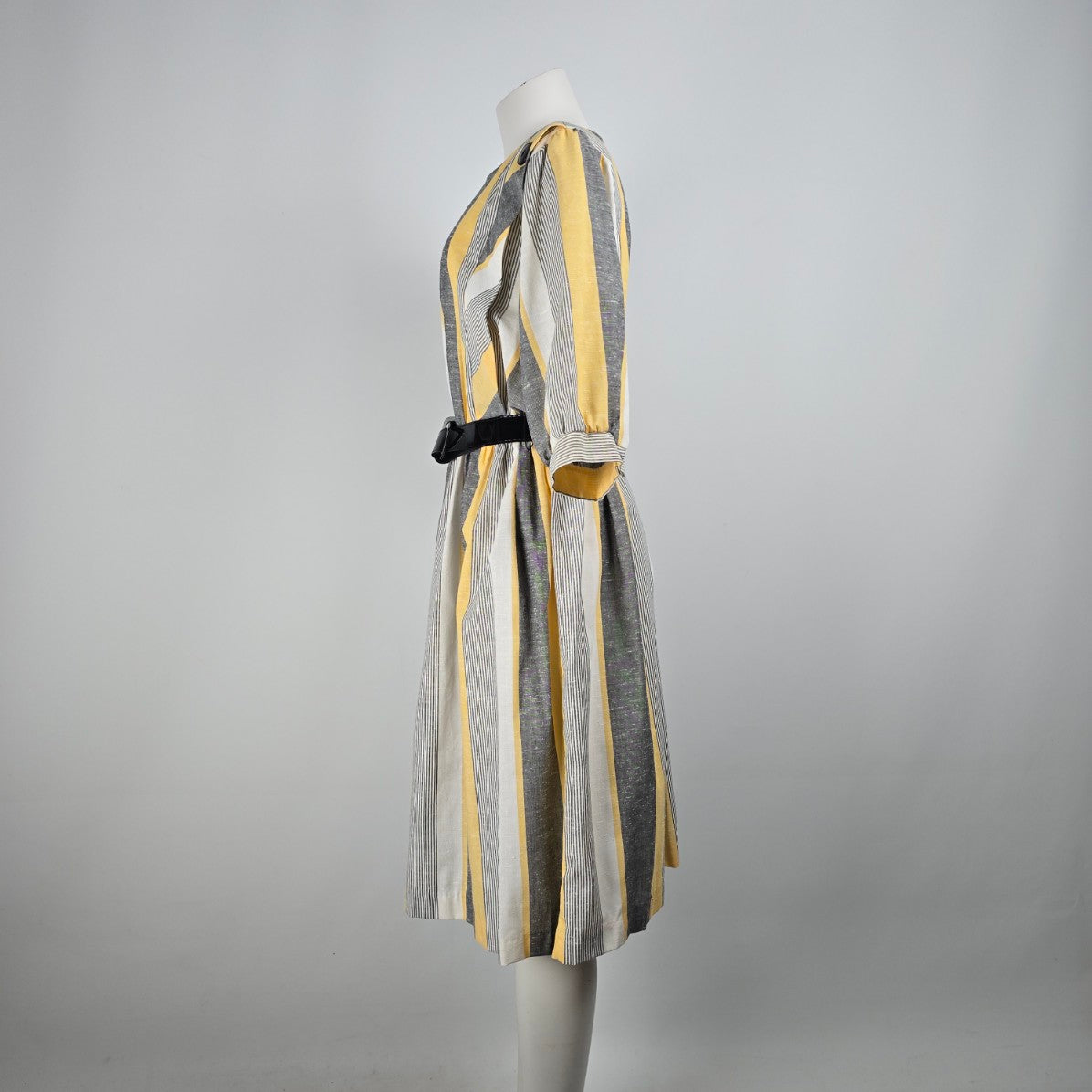 Vintage Evita Yellow & Grey Midi Dress Size XL