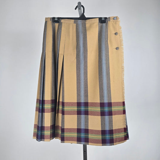 Vintage Wool Brown Striped Kilt Skirt Size M/L